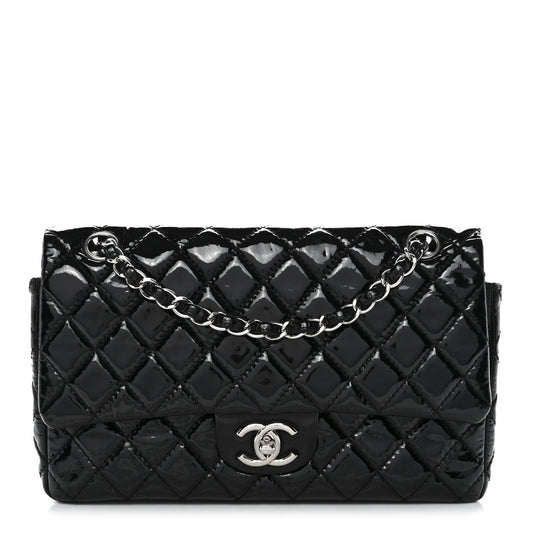 Patent Quilted Medium Double Flap Black