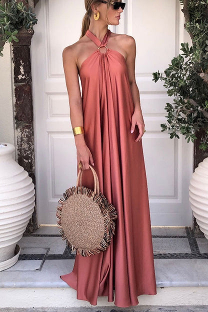 Classy and Fabulous Satin Halter Backless Party\/Vocation Maxi Dress