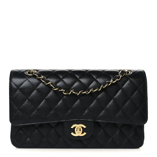 Caviar Quilted Medium Double Flap Black