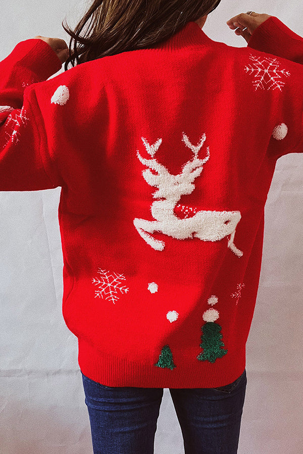 Suéter de punto de cuello redondo y manga larga con estampado navideño