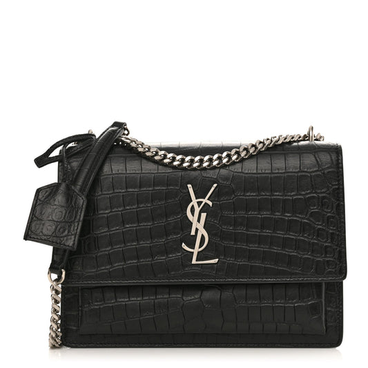 Calfskin Crocodile Embossed Medium Monogram Sunset Black
