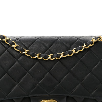 Lambskin Quilted Medium Double Flap Black
