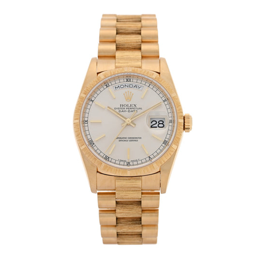 18K Yellow Gold 36mm Oyster Perpetual Day-Date President Watch Silver 18248