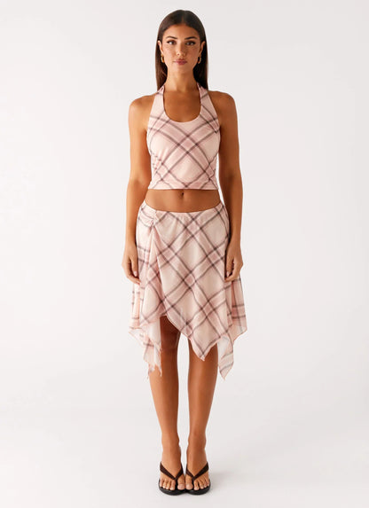 Fit Check Halter Top - Pink Check