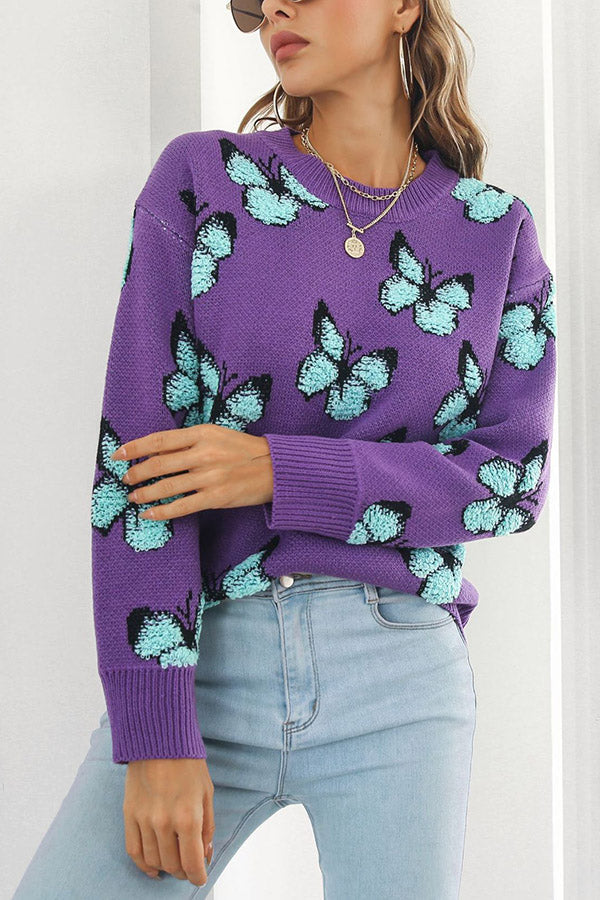 Suéter suelto de manga larga de otoño e invierno para mujer con mariposa tridimensional