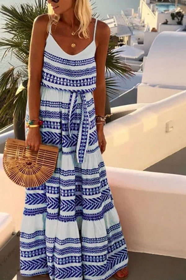 Vestido playero estilo simio con cuello en V y estampado