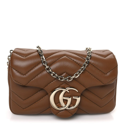 Lambskin Matelasse Mini GG Marmont Shoulder Bag Brown