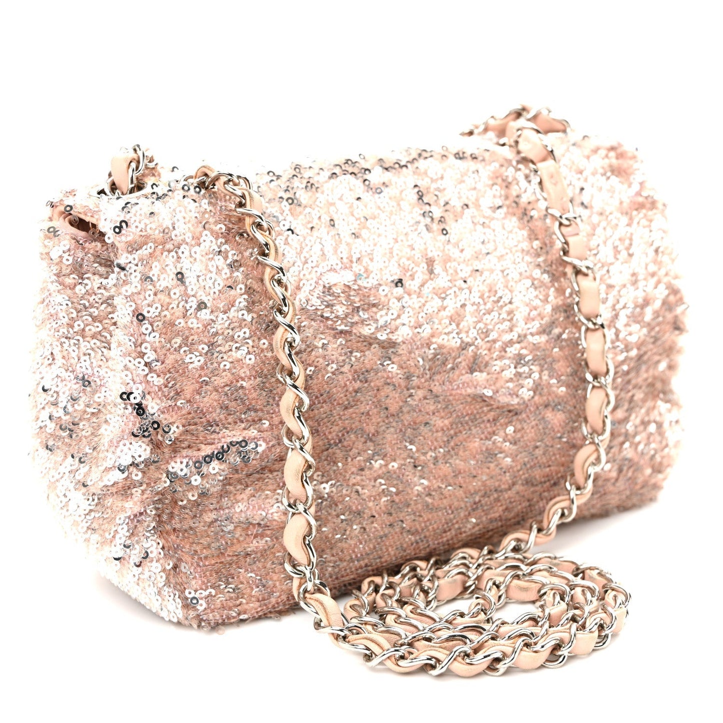 Sequin Mini Flap Light Pink Silver