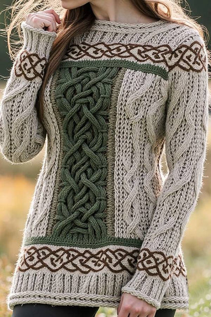 Suéter de jacquard con nudo celta irlandés en contraste para mujer