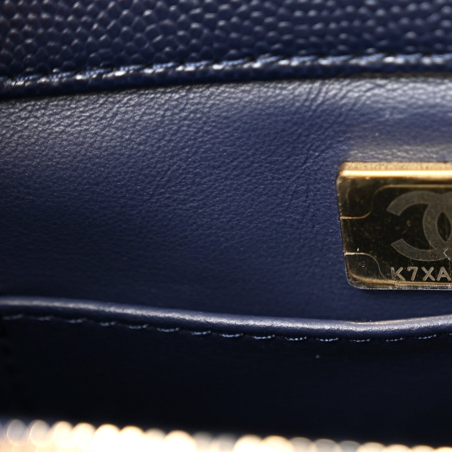 Caviar Quilted Small Coco Chain Handle Flap Navy Blue
