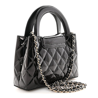 Patent Calfskin Quilted Nano Kelly Shopper Black