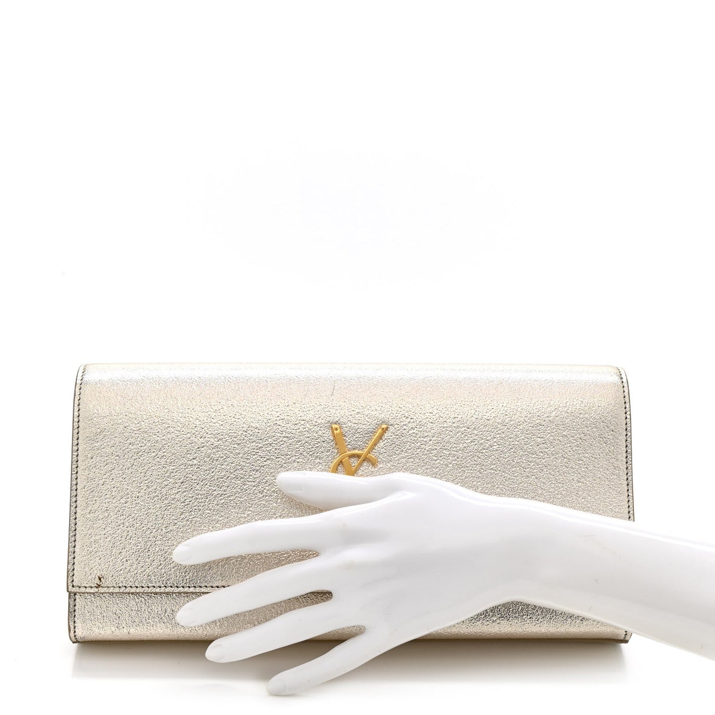 Metallic Textured Calfskin Classic Monogram Cassandre Clutch Pale Gold