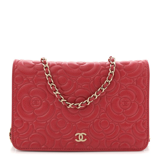 Caviar Camellia Embossed Wallet On Chain WOC Red