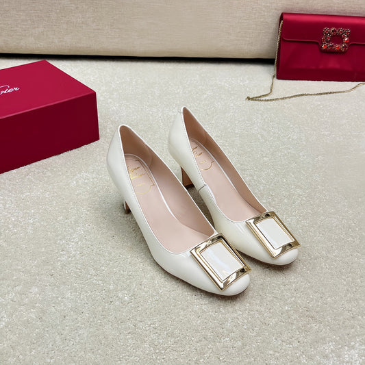 Belle Viv Edition Metal Buckle Pumps 65 White Patent Leather