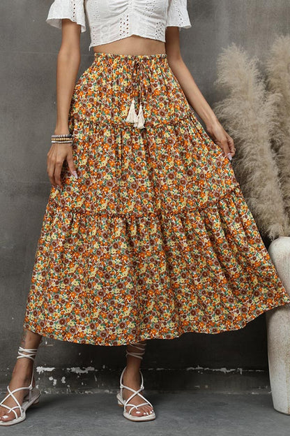 Falda de capas con costuras de encaje de hongos florales, estilo bohemio, con borlas, para playa y vacaciones costeras