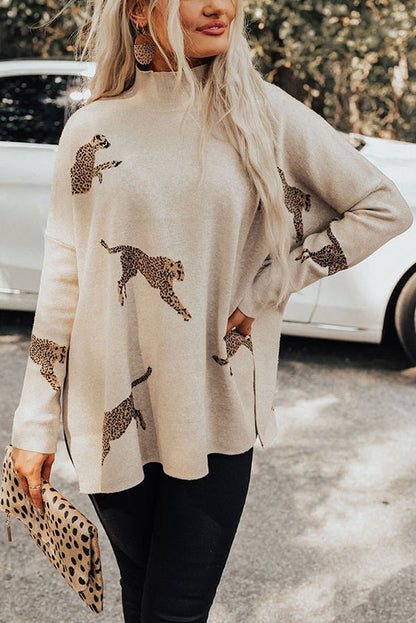 SUDADERA RELAJADA CON ABERTURA DE LEOPARDO, ACOGEDORA Y AMABLE