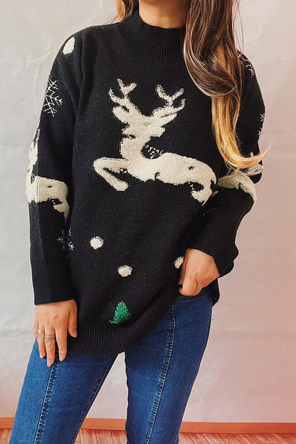 Suéter de punto de cuello redondo y manga larga con estampado navideño