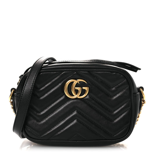 Calfskin Matelasse Mini GG Marmont Chain Shoulder Bag Black