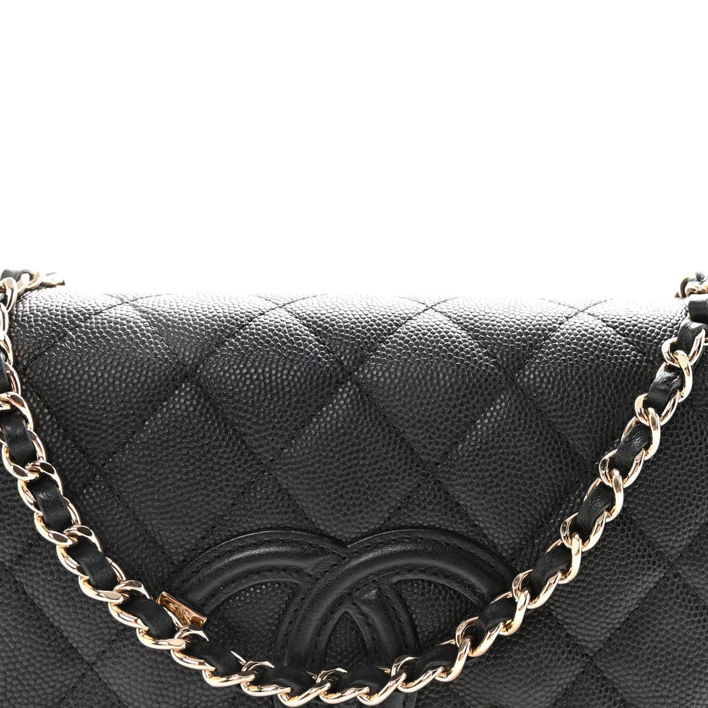 Caviar Quilted CC Filigree Wallet On Chain WOC Black