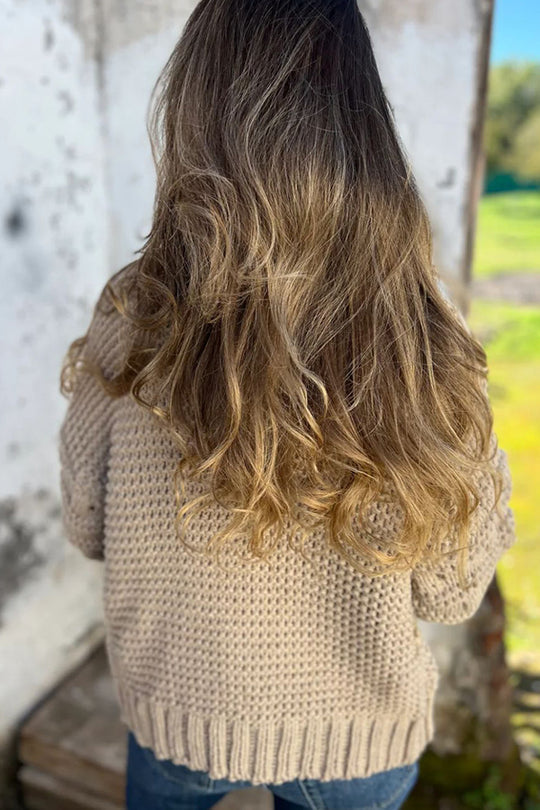 Cárdigan de manga larga con cuello en V y color liso de punto a la moda