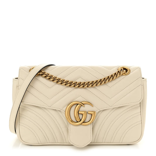 Calfskin Matelasse Small GG Marmont Shoulder Bag White