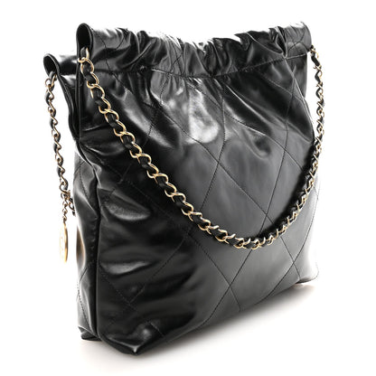 Shiny Calfskin Quilted Small Chanel 22 Black