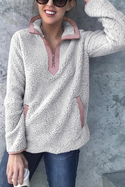 Chaqueta de mujer de manga larga con cuello alto y bolsillo con cremallera