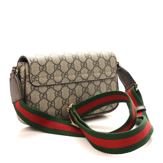 GG Supreme Monogram Textured Dollar Calfskin Web Mini Ophidia Envelope Shoulder Bag Beige Ebony New Acero