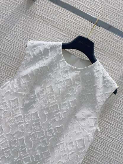 LV 25S Back Zipper Cute Vest Dress White Cotton