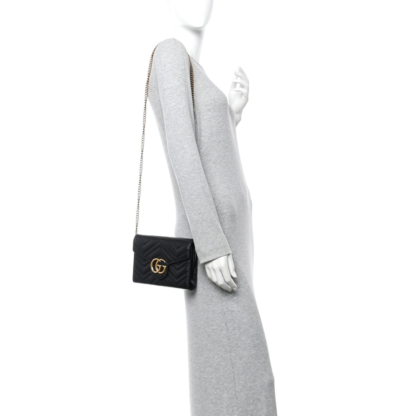 Calfskin Matelasse GG Marmont Chain Wallet Black