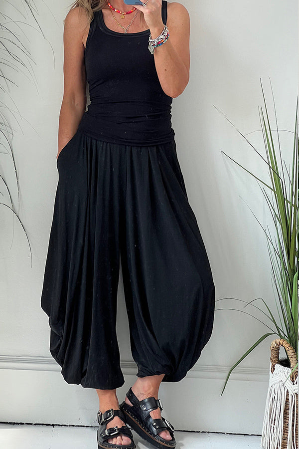 Pantalones holgados estilo harén con bolsillos y cintura elástica súper cómodos