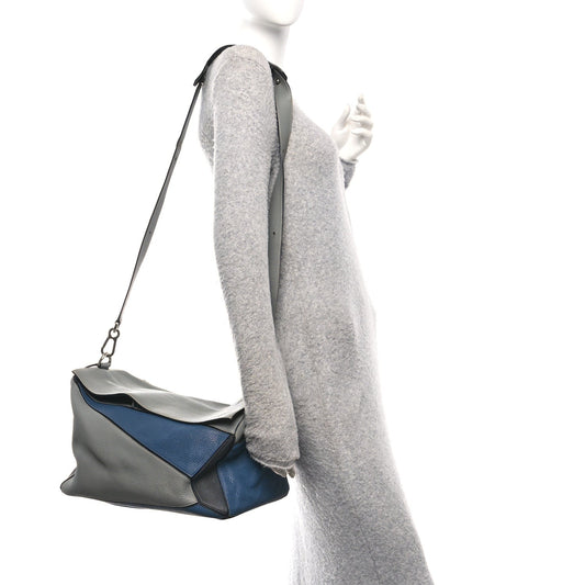 Calfskin Puzzle Bag XL Grey Blue