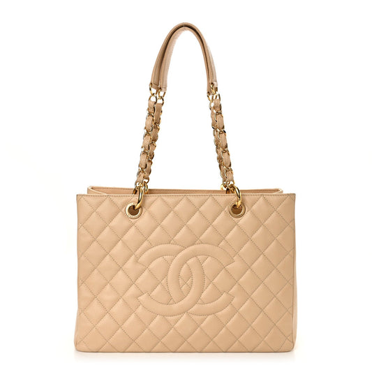 Caviar Quilted Grand Shopping Tote GST Beige