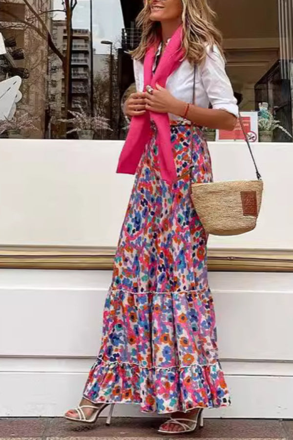 Falda estampada con volantes en el dobladillo