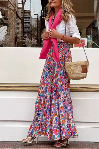 Falda estampada con volantes en el dobladillo