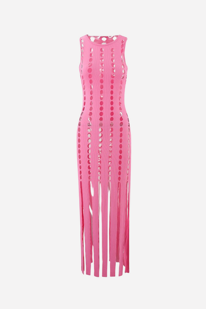 Vestido midi de tirantes con rayas transparentes 