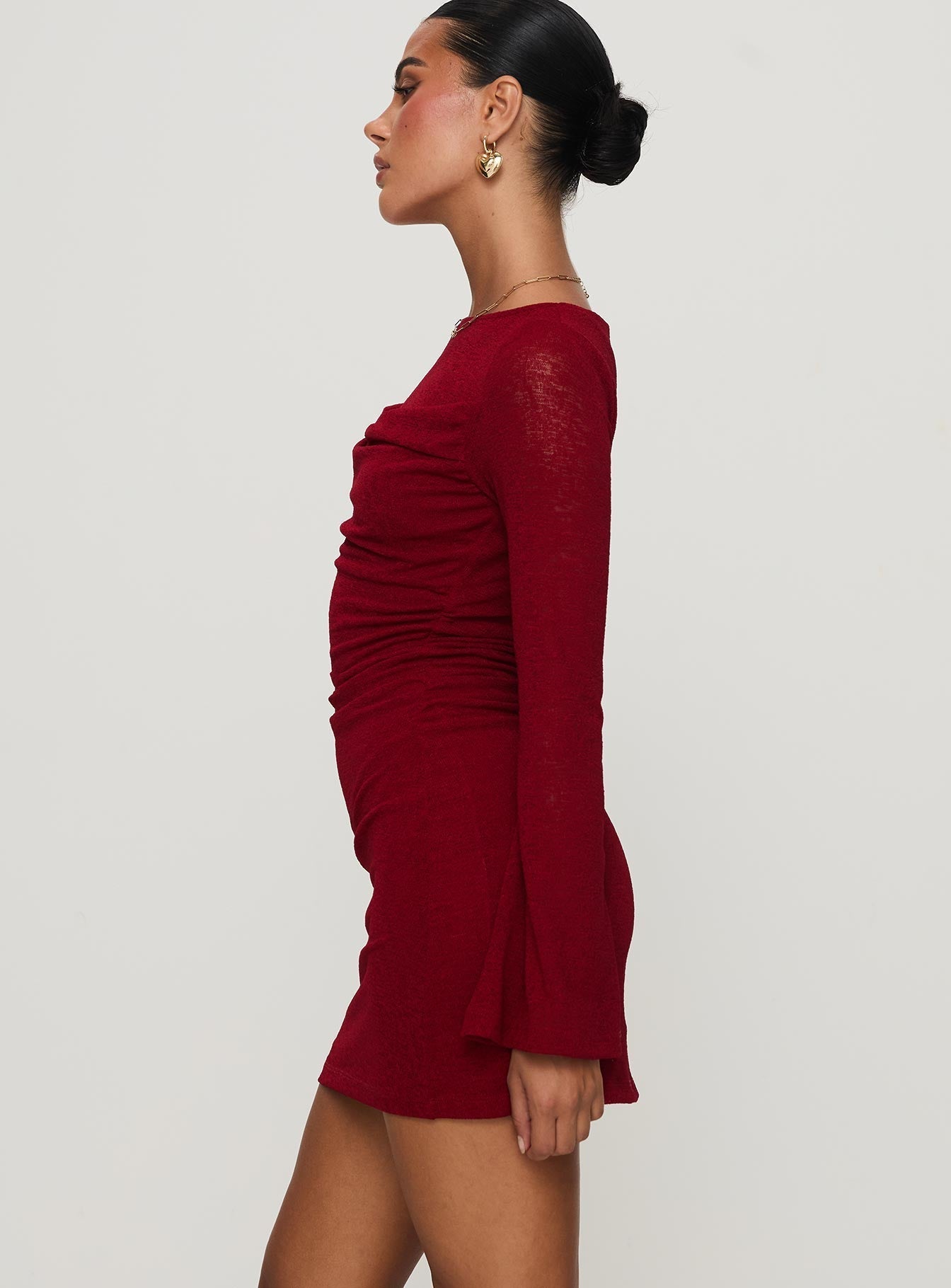 Epiphany Long Sleeve Mini Dress Burgundy
