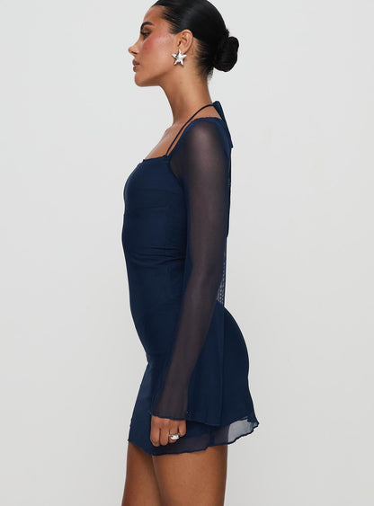 Bilbao Long Sleeve Mini Dress Navy