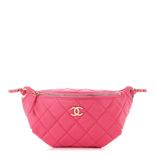 Lambskin Quilted Waist Bag Fanny Pack Pink