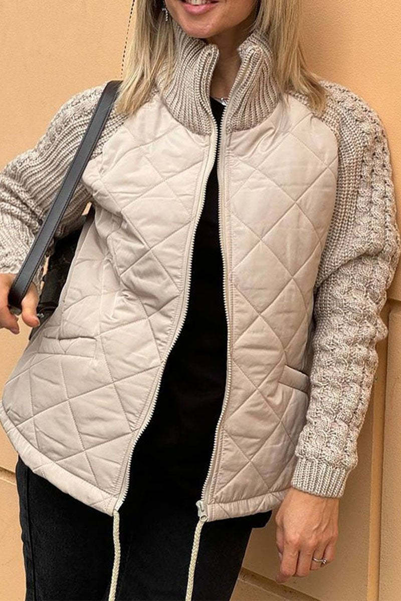 Chaqueta informal de punto con parches de color liso y cremallera para mujer