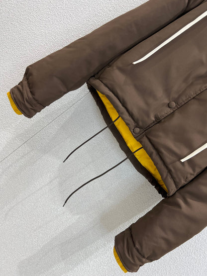 Miumiu 25FW Detachable Hooded Lapel Jacket Dark Brown Down Polyester