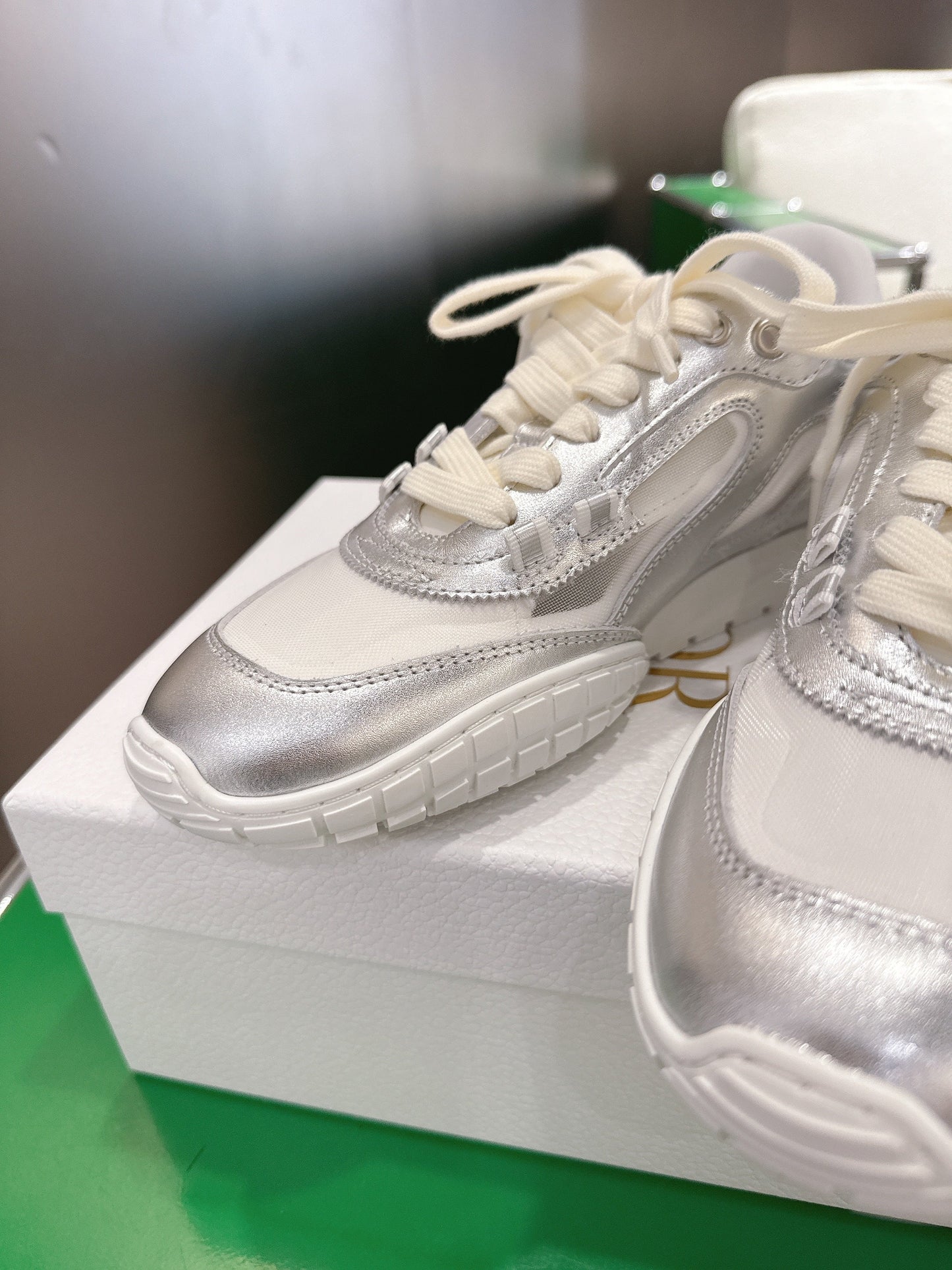 CD Tech Sneakers White Sliver Cowhide Mesh 562670