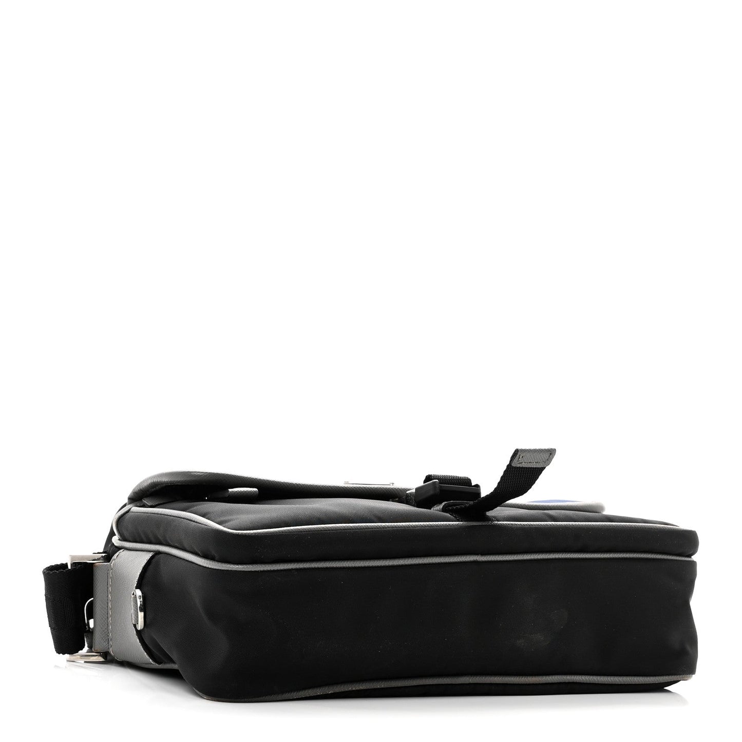 Tessuto Nylon Saffiano Pocket Single Snap Buckle Messenger Flap Bag Black Bleuette Marmo