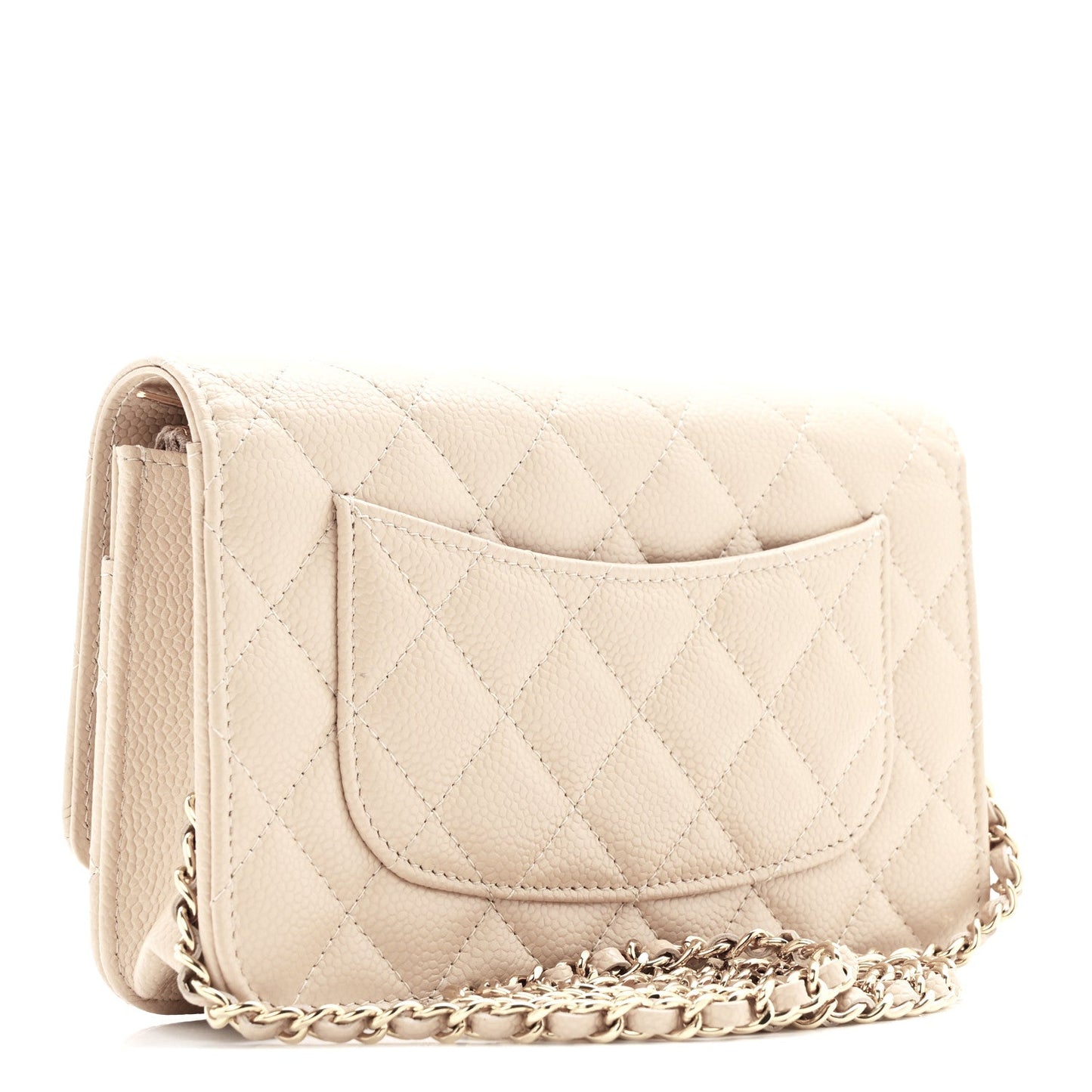 Caviar Quilted Wallet on Chain WOC Beige
