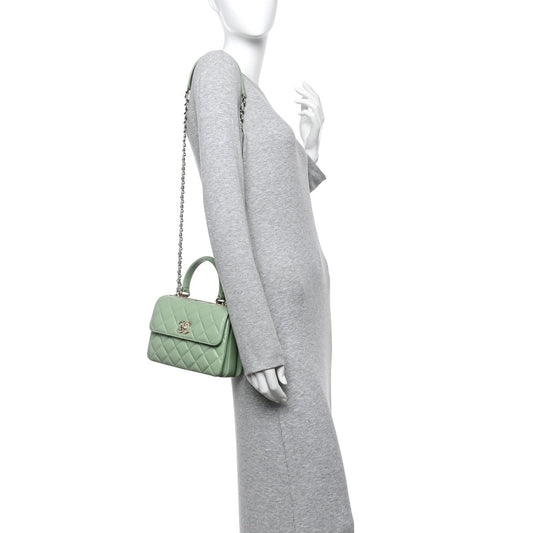 Lambskin Lacquered Quilted Mini Trendy CC Dual Handle Flap Bag Light Green