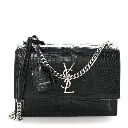 Calfskin Crocodile Embossed Medium Monogram Sunset Black