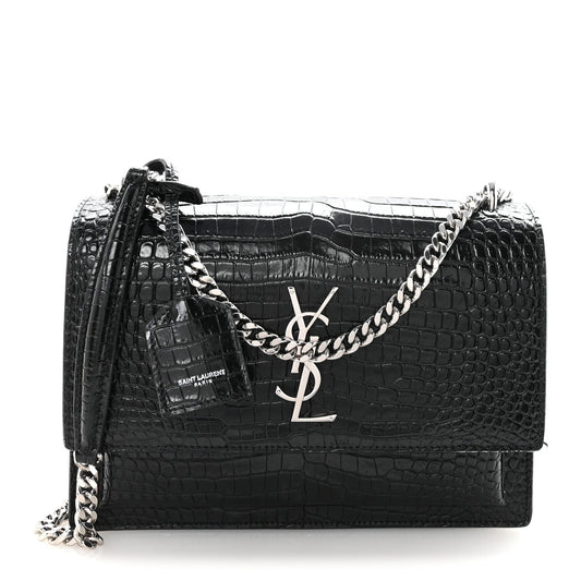 Calfskin Crocodile Embossed Medium Monogram Sunset Black