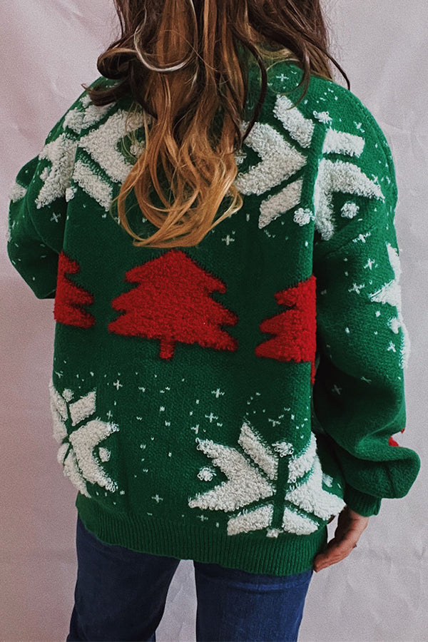 Suéter de punto de cuello redondo y manga larga con estampado navideño