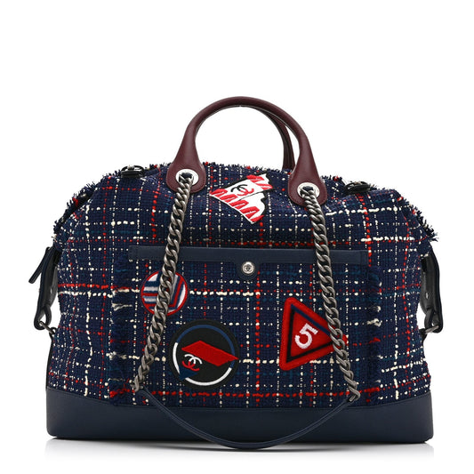Tweed Large Trip Bowling Bag  Navy Burgundy