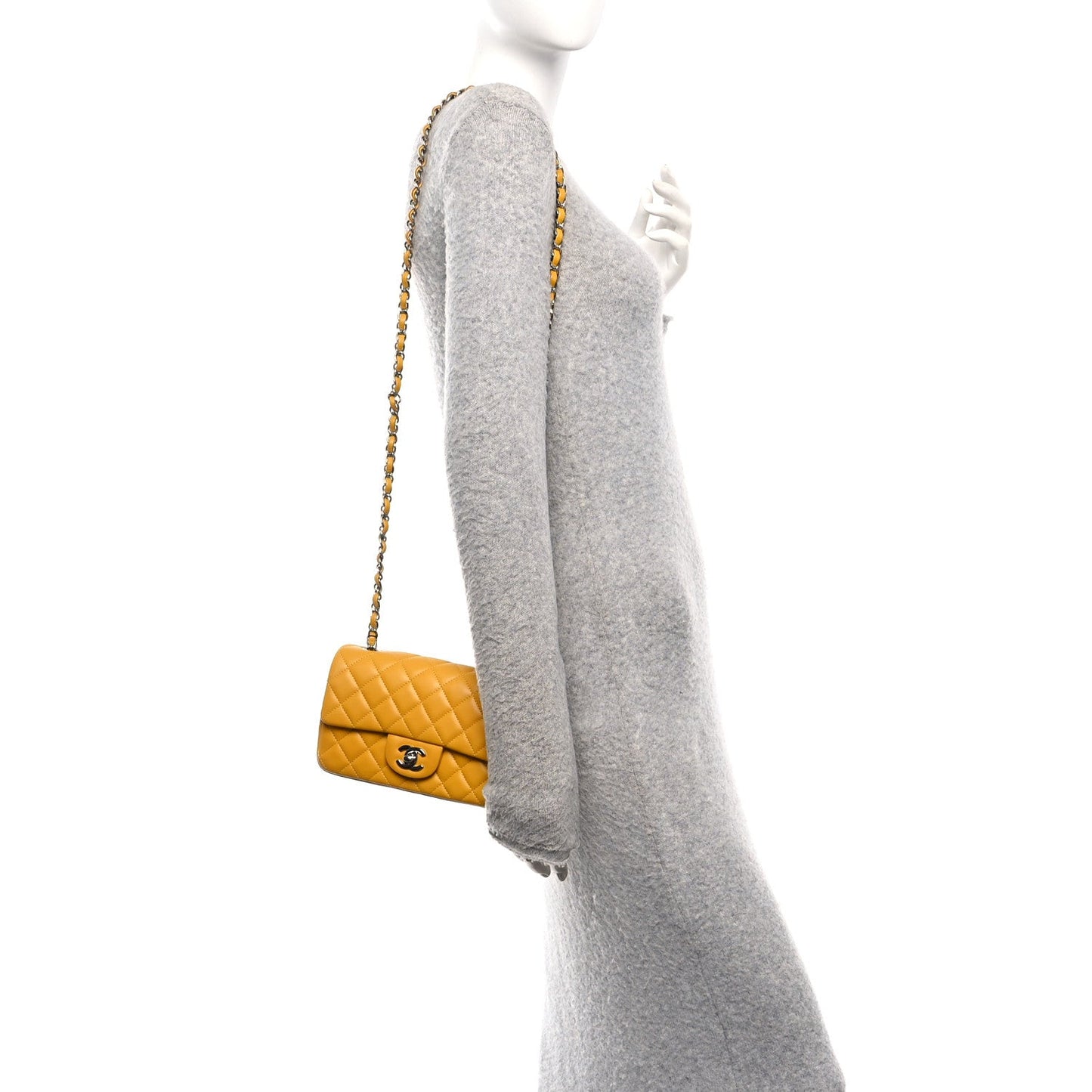 Lambskin Quilted Mini Rectangular Flap Yellow